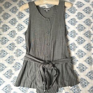 Naked Zebra Button Down Sleeveless Top w/ Long Waist Tie • NWOT